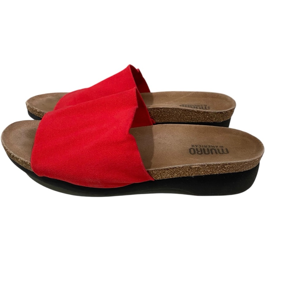 Munro American Red Fabric Stretch Mule Slide Slip On Wedge Sandal Women 7.5N